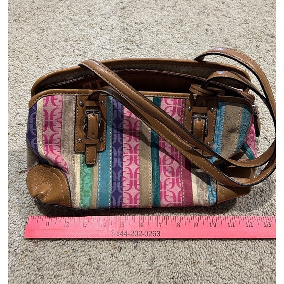 FOSSIL HANDBAG Signature Jacquard & Leather Purse Hand Bag Stripe C24 - Picture 14 of 16